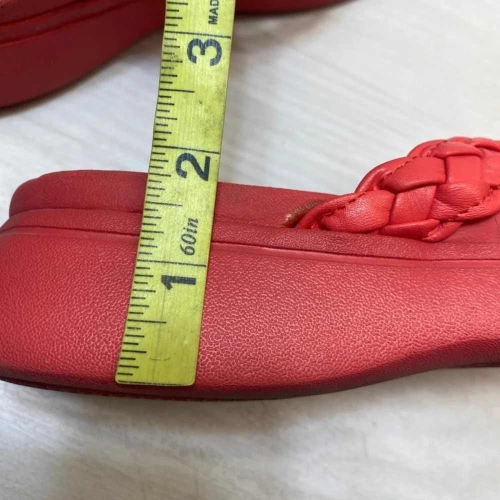 Vionic Womens 8 Kenji Platform Flip Flop Braided Red Orthotic Thong Sandals